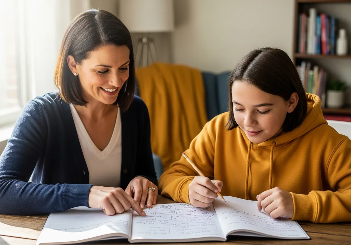 A friendly tutor helping a student at Falls Tutoring